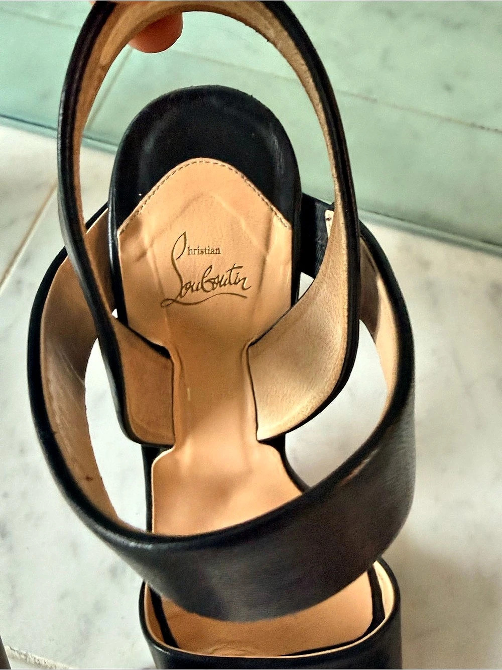 Christian Louboutin Etri Wood 100 Nappa Slingback Sandals Black US 7.5 - Picture 4 of 6